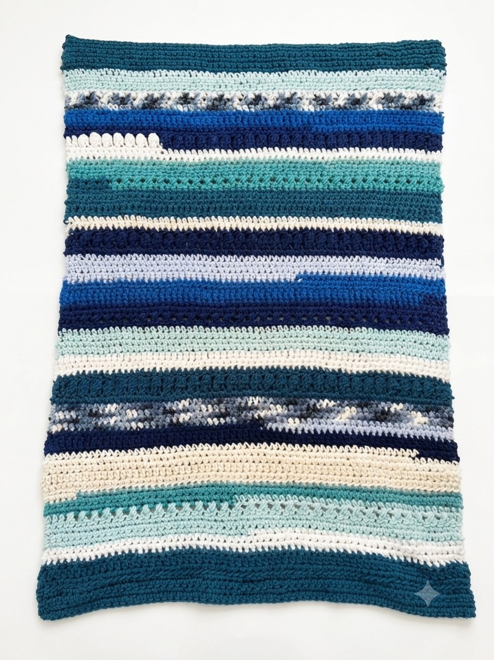 🧶 Handmade Chunky Crochet Throw Blanket 💙 Coastal Stripes